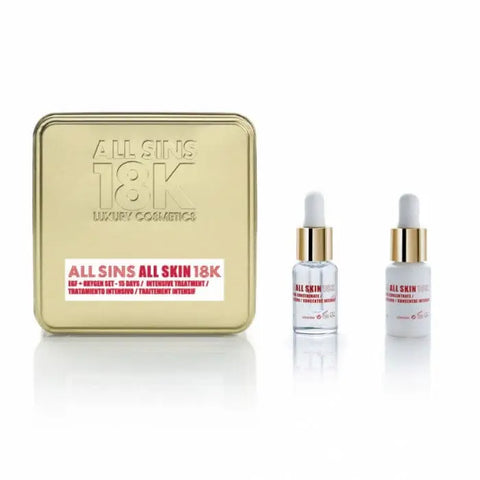 Jag Couture London All Sins 18k All Skin Efg Oxygen 15-day intensive treatment set with two skincare products.