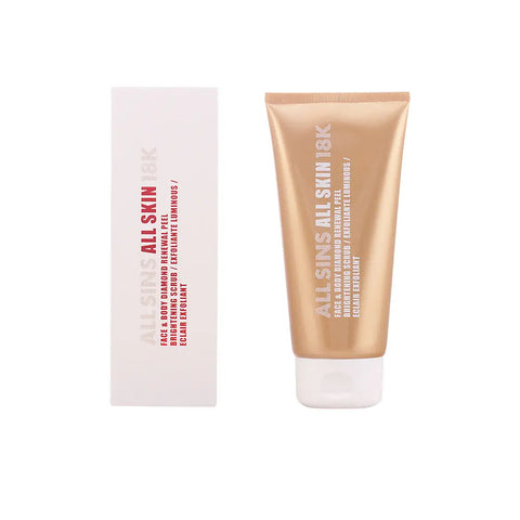 All Sins 18k skin brightening face and body scrub in 200ml jar, by Jag Couture London New York, showing the product container.