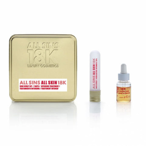 Jag Couture London All Sins 18k All Skin Sculp 7 Days Intensive Treatment Set, two-piece skincare kit with gold accents.