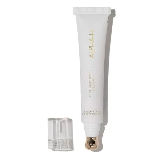 Alpha H Liquid Gold Firming Eye Cream in 15ml jar with sleek packaging, designed to reduce puffiness and fine lines around the eyes.
