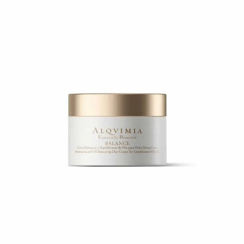 Alqvimia Balance mattifying facial cream 50ml in a sleek jar with a white lid, suitable for oily and combination skin.