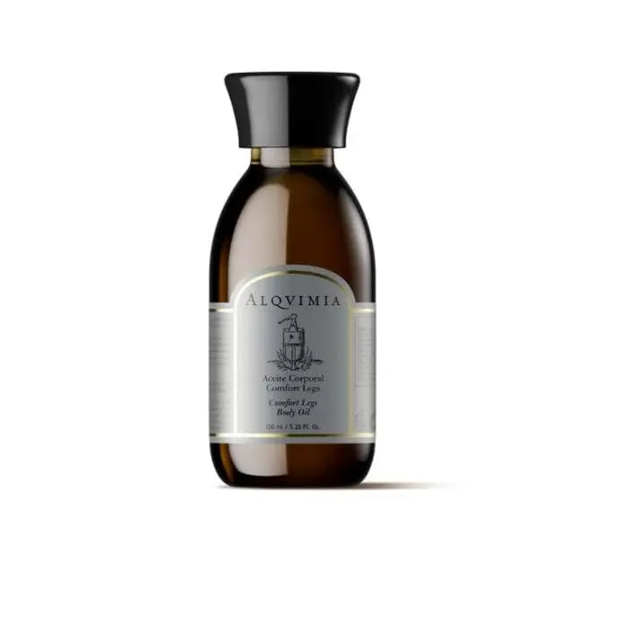 Alqvimia Comfort Legs Body Oil 150ml bottle with elegant label, featuring a luxurious body oil for soothing leg care.