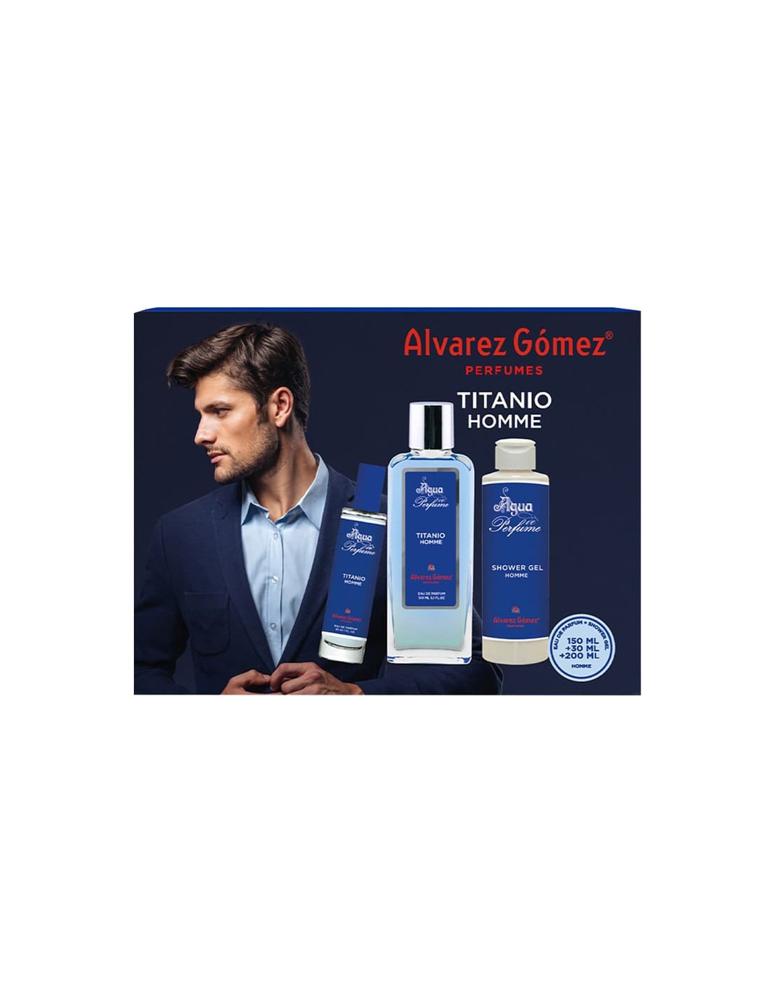 Alvarez Gómez Agua de Perfume Homme Edp 150ml Titanio set, featuring a sleek bottle and packaging, by Jag Couture London New York