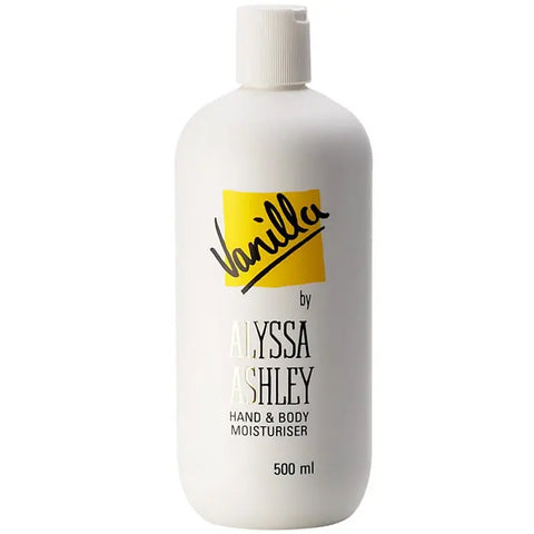 Alyssa Ashley Vanilla hand and body moisturizer 500ml bottle by Jag Couture London - New York with a pump dispenser.