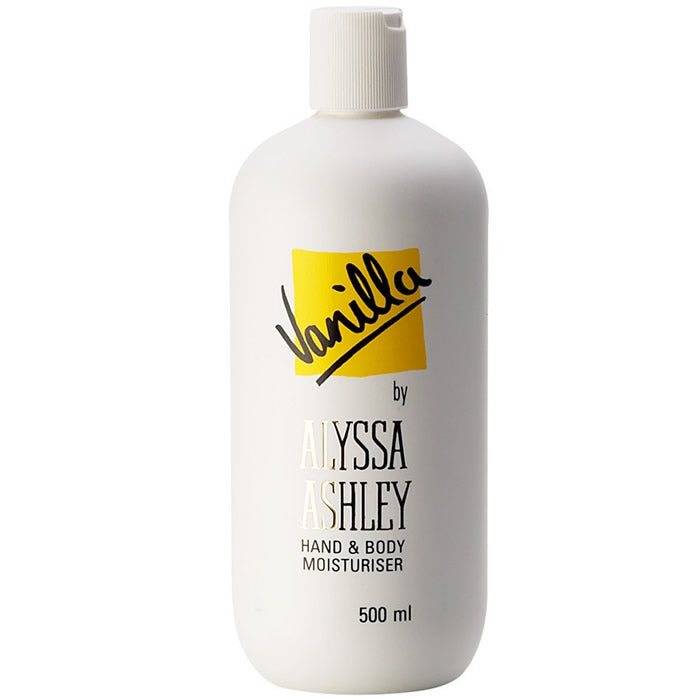 Jag Couture London Alyssa Ashley Vanilla hand and body moisturizer bottle, 500ml, with a sleek design and vanilla scent.