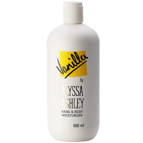 Jag Couture London Alyssa Ashley Vanilla hand and body moisturizer bottle, 500ml, with a sleek design and vanilla scent.