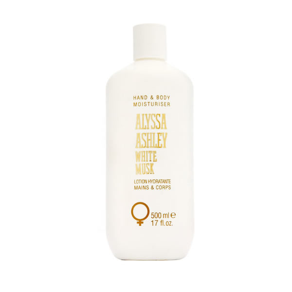 Jag Couture London Alyssa Ashley White Musk hand and body moisturizer bottle, 500ml, with white Musk scent and smooth texture.