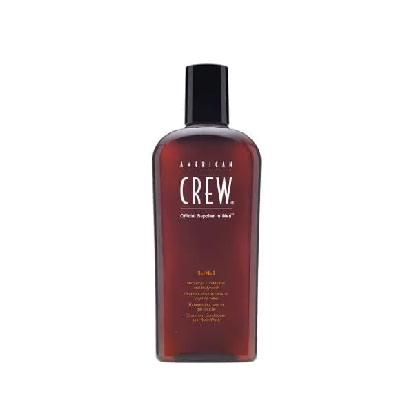 American Crew 3-in-1 250ml bottle, men's grooming product by Jag Couture London New York, with a sleek label design.