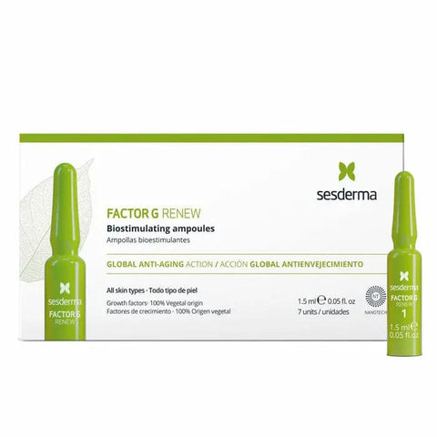 Ampoules Factor G Renew by Sesderma in sleek packaging, from Jag Couture London-New York, featuring clear glass ampoules.