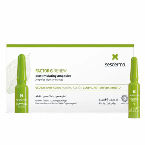 Ampoules Factor G Renew by Sesderma, displayed in a sleek glass vial, designed for skin revitalization and anti-aging care.