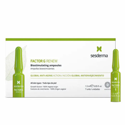 Ampoules Factor G Renew Sesderma by Jag Couture London-New York, showing sleek glass ampoules for skin revitalization.