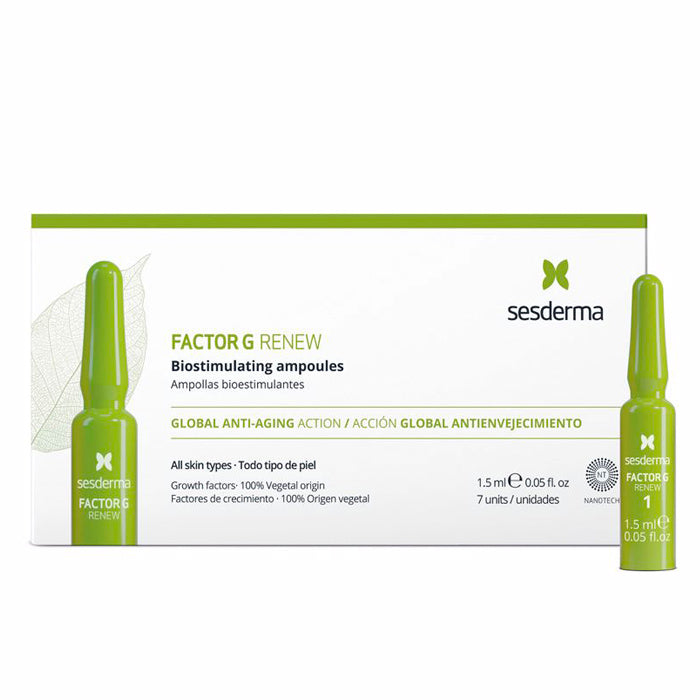Sesderma Factor G Renew ampoules displayed in a sleek glass bottle, featuring the Jag Couture London - New York branding.