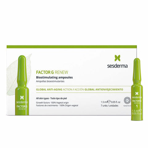 Sesderma Factor G Renew ampoules displayed in a sleek glass bottle, featuring the Jag Couture London - New York branding.