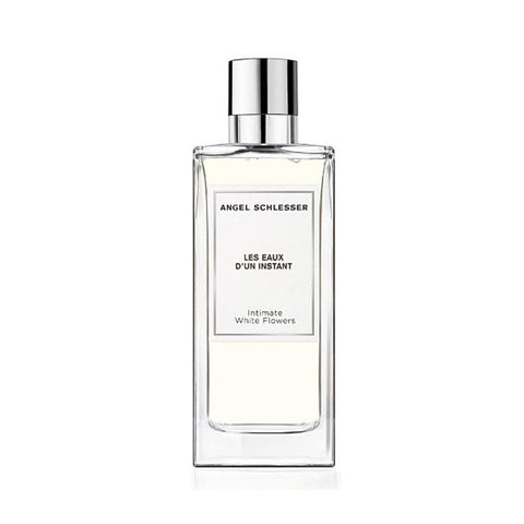Angel Schlesser Les Eaux D'Un Instant Intimate White Flowers Eau de Toilette spray, 100ml, featuring a sleek floral fragrance bottle.