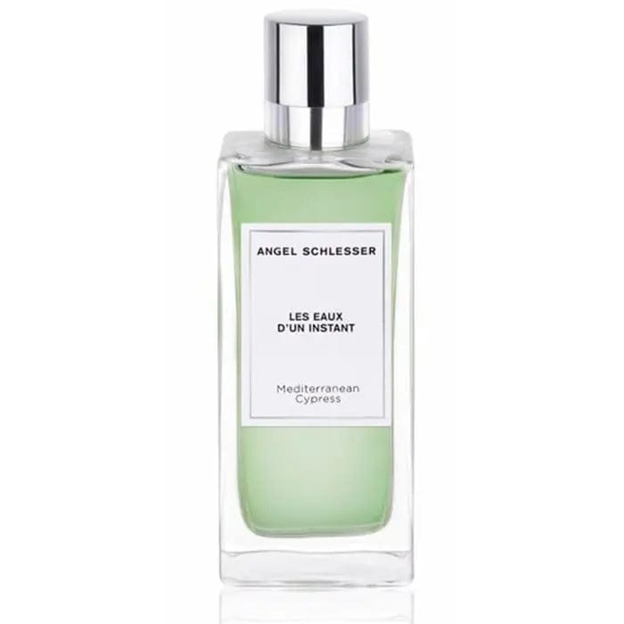 Angel Schlesser Les Eaux D'un Instant Mediterranean Cypress Eau De Toilette spray, 100ml, featuring elegant packaging and Mediterranean cypress notes.