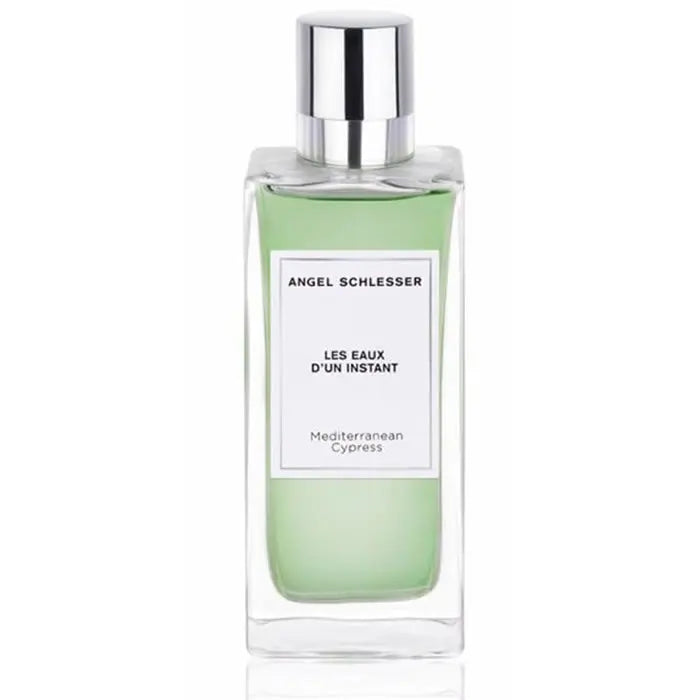 Angel Schlesser Les Eaux D'un Instant Mediterranean Cypress Eau de Toilette spray in 100ml bottle, elegant packaging with cypress accents.