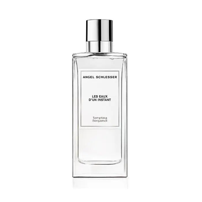 Angel Schlesser Les Eaux D'Un Instant Tempting Bergamota Eau De Toilette spray 100ml, featuring a sleek bottle with citrus accents.