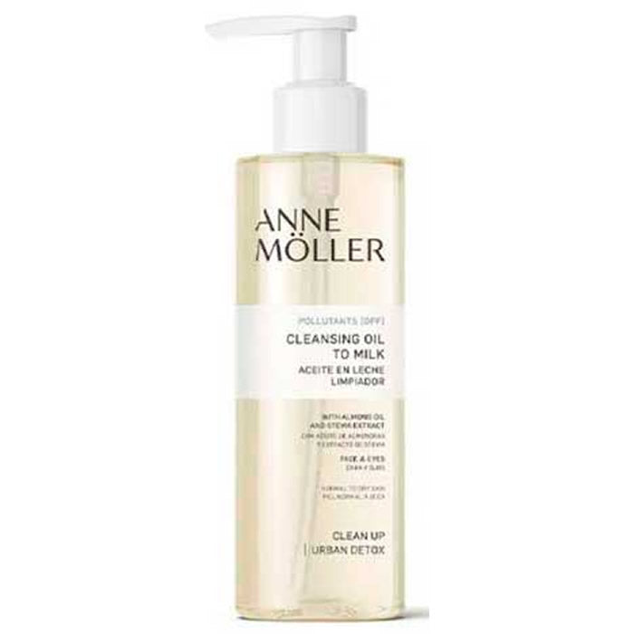 Anne Möller An Clean Up Cleansing Oil to Milk bottle, 200ml, with the product label visible in a clear, close-up shot