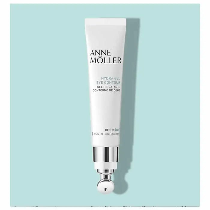 Anne Moller Blockage Hydra Gel Eye Contour in 15ml jar, hydrating eye care product by Jag Couture London New York.