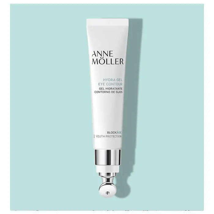 Anne Moller Blockage Hydra Gel Eye Contour in a 15ml jar, featuring a sleek design for hydrating and soothing the delicate eye area.