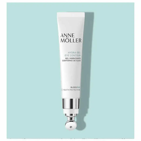 Anne Moller Blockage Hydra Gel Eye Contour in a 15ml jar, featuring a sleek design for hydrating and soothing the delicate eye area.