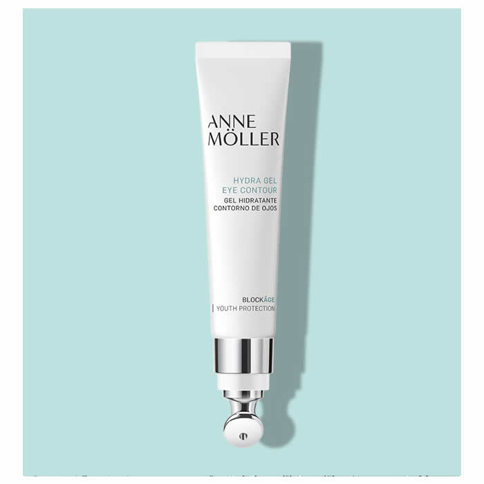 Anne Moller Blockage Hydra Gel Eye Contour in 15ml jar, shown with sleek packaging, designed for hydrating and soothing the eye area.