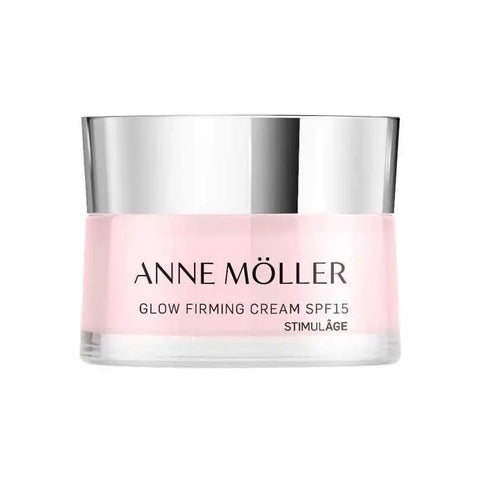 Anne Möller Glow Firming Cream SPF15 in a 50ml jar, featuring a luxurious cream for brightening and firming skin.