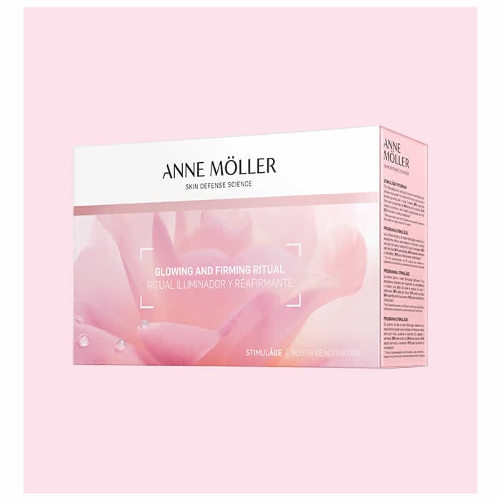 Set of four Anne Möller Glow Firming Cream SPF15 jars, 50ml each, with smooth, glowing skin appearance and elegant packaging.