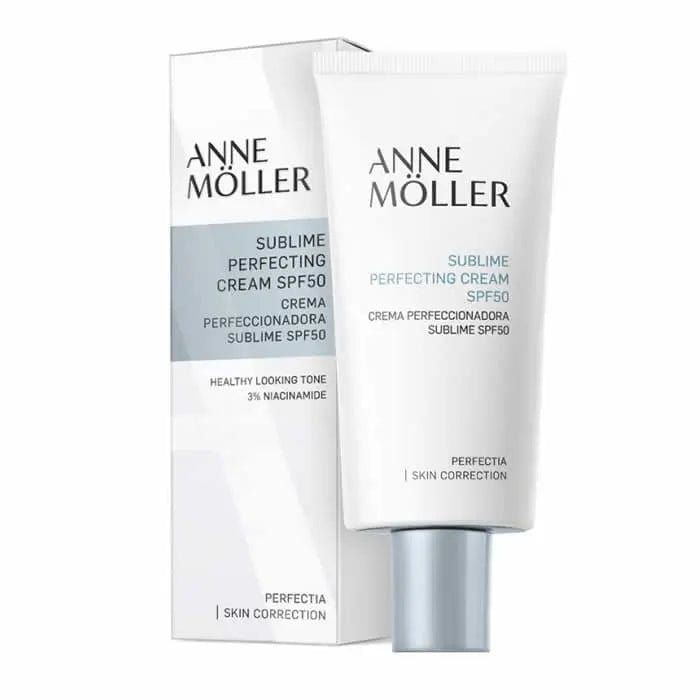 Anne Möller Perfectia Sublime Perfecting Cream SPF50 in 50ml jar, shown with elegant packaging and smooth cream texture.