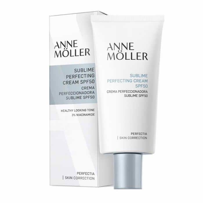 Anne Möller Perfectia Sublime Perfecting Cream with SPF50, 50ml, in a sleek jar, displayed with a clean, elegant background.
