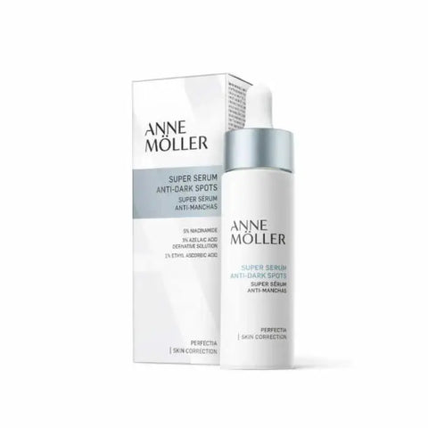 Anne Möller Perfectia Super Serum anti-dark spots 30ml bottle, clear packaging with a sleek design and branding details visible.