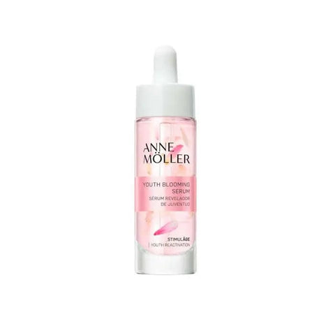 Anne Möller Youth Blooming Serum 30ml bottle, featuring sleek packaging and serum inside, on a neutral background.
