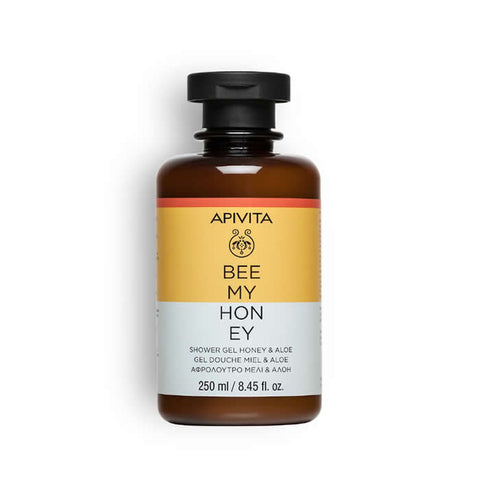 Apivita Bee My Honey shower gel in a 250ml bottle, with honey and botanical ingredients, on a white background.