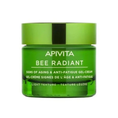 Apivita Bee Radiant gel-cream with light texture in 50ml jar, skincare product from Jag Couture London New York.