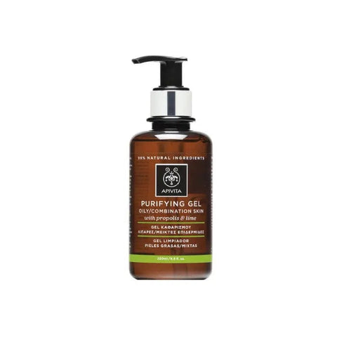 Apivita Cleansing Gel with Propolis and Lima, 200ml, in clear bottle, highlighting natural ingredients and refreshing skincare.