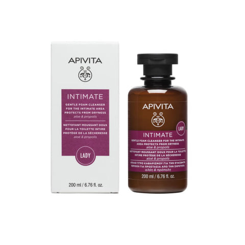 Jag Couture London New York Apivita foaming cleanser for intimate zone, 200ml, gentle skincare product for sensitive areas.