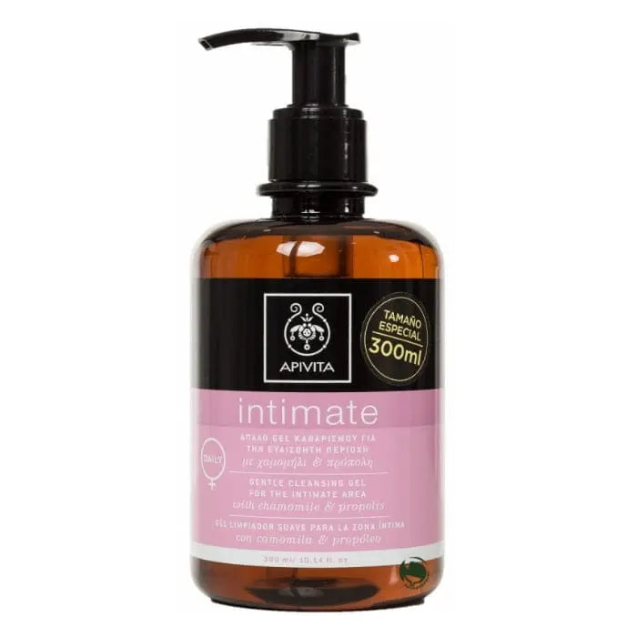 Jag Couture London New York Apivita Gentle Cleansing Gel for the intimate area, 300ml, in a clear bottle with a white cap