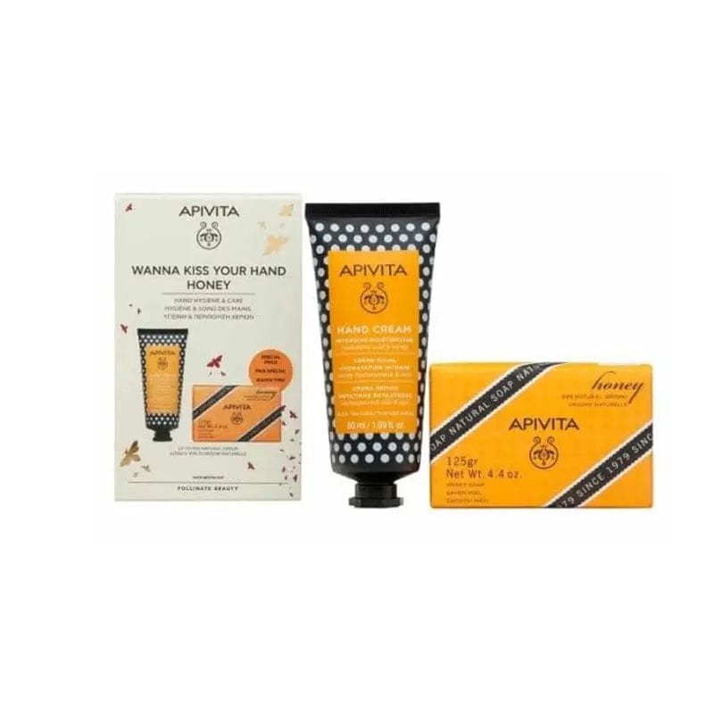 Jag Couture London New York Apivita Honey Hand Cream 50g and natural solid soap 125g set, with creamy hand cream and herbal soap bars.