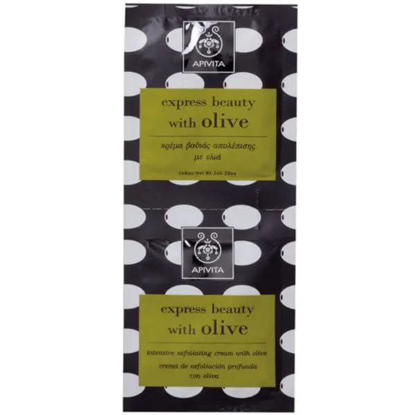 Apivita Intensive Exfoliating Mask with Olive in two 8ml tubes, for nourishing and renewing skin, by Jag Couture London - New York.
