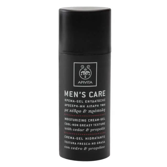 Jag Couture London men's care moisturizing cream gel by Apivita, 50ml jar with smooth, hydrating gel texture for men's skincare.