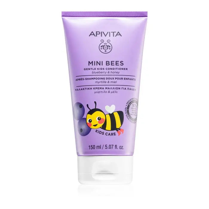 Mini Apivita Bees Gentle Kids Conditioner with blueberries and honey, 150ml, featuring a child-friendly design and natural ingredients.