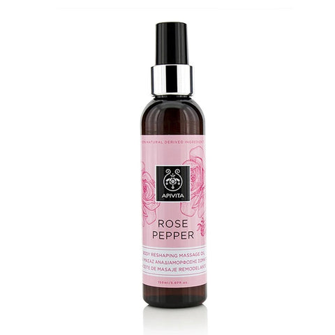 Apivita Rose Pepper Remodelling Body Oil in a 150ml bottle, featuring a sleek design and natural ingredients for skin nourishment.