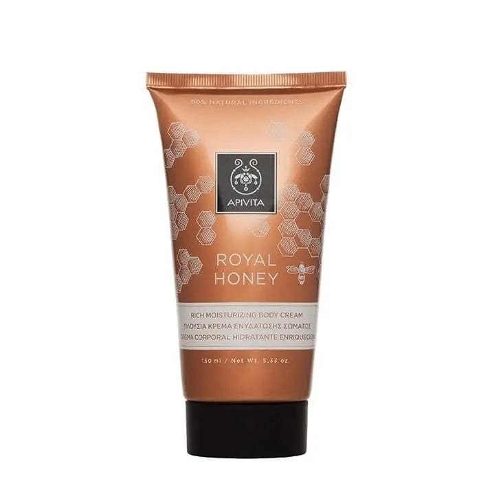 Jag Couture London New York Apivita Royal Honey Moisturizing Body Cream in 150ml jar with rich, creamy texture and honey infusion.