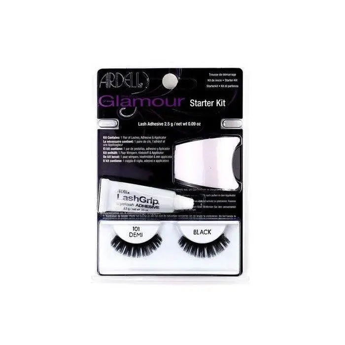 Set of three Ardell Glamour Lashes 101 Demi Black false eyelashes by Jag Couture London and New York, displayed in a tidy arrangement.