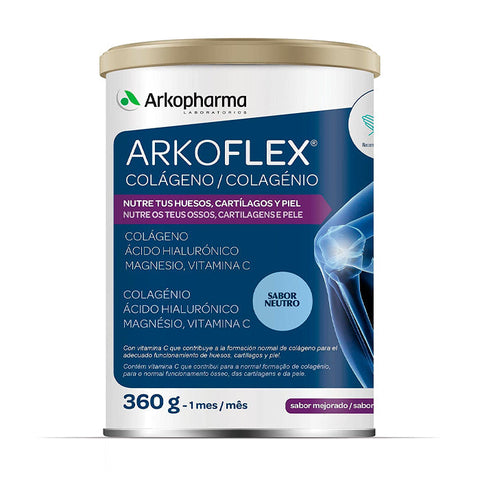 Arkopharma Arkoflex Neutral Collagen 360g jar, showing the product packaging with collagen supplement branding.
