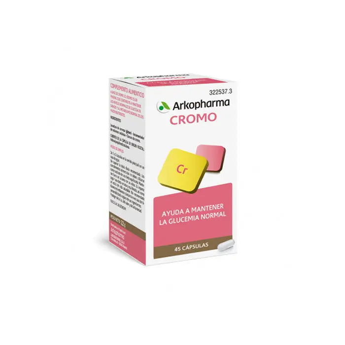 Arkopharma Arkovital Chromium 45 capsules in a bottle with a white label, displayed on a neutral background.