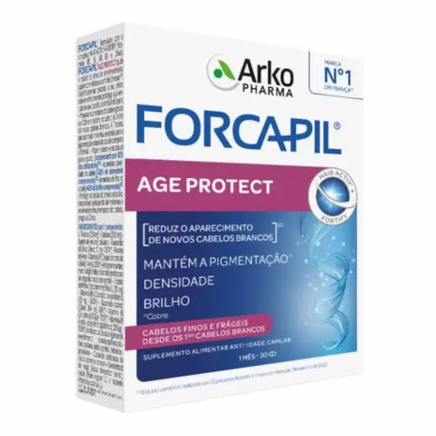Arkopharma Forcapil Anti-Aging capsules in a blister pack, designed to support hair and skin health with 30 capsules.
