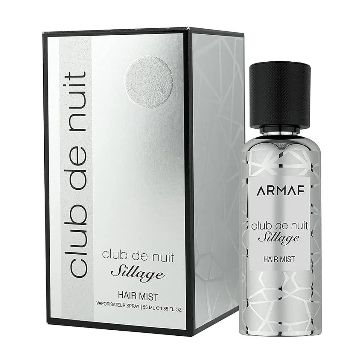 Jag Couture London New York Armaf Club De Nuit Sillage Hair Mist 55ml spray, clear bottle with floral accents.