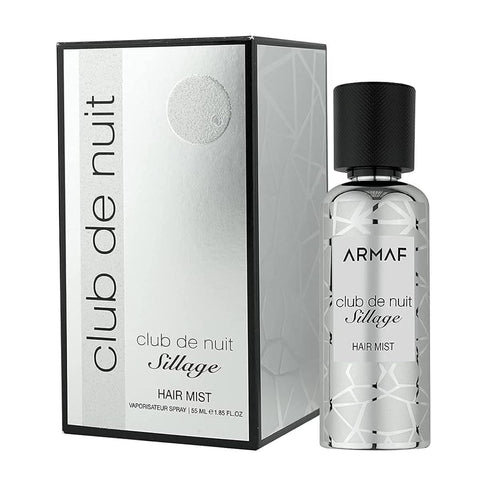 Jag Couture London New York Armaf Club De Nuit Sillage Hair Mist 55ml spray, clear bottle with floral accents.