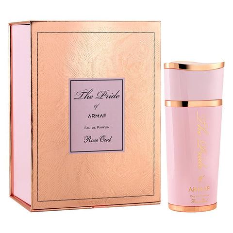 Armaf Thr Pride Rose Oud Eau De Parfum spray in 100ml bottle, featuring floral rose and rich oud notes, by Jag Couture London.